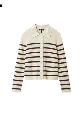 IT rag & bone女装翻领条纹针织开衫新款复古气质针织外套7B25XQ