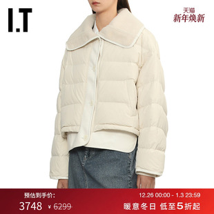 rag 时尚 大翻领羽绒服新款 简约绗缝羽绒外套2G25XP bone女装