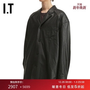 新款 衬衫 皮革感长袖 复古型男宽松翻领仿皮质外搭 JUUN.J男装