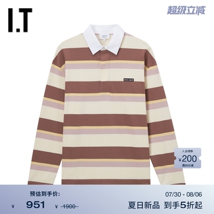 新款 条纹长袖 polo衫 拼色翻领上衣 复古时尚 Maison Kitsune男装