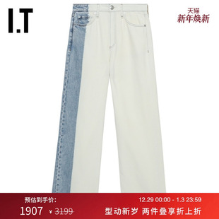 bone女装 宽松牛仔长裤 新款 拼色直筒裤 时髦个性 BSP100XP rag