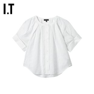 IT rag & bone女装圆领短袖衬衫新款优雅气质镂空刺绣上衣PA00XP