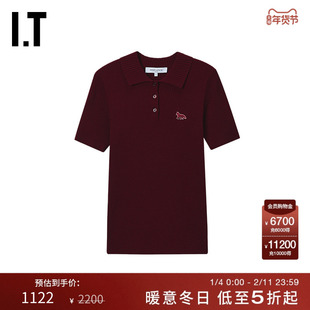 IT Maison Kitsune女装polo领短袖针织衫新款青春气质罗纹薄毛衣