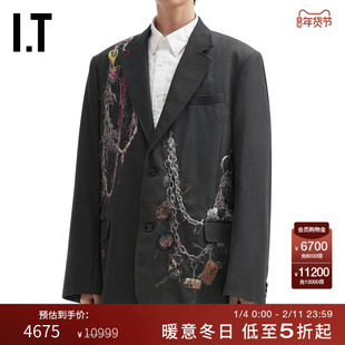 IT doublet男装廓形西装夹克新款时髦摩登链条图案线绣西服外套