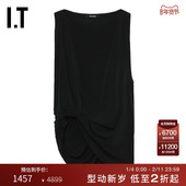 时髦优雅不对称褶饰宽松背心 上衣新款 JACQUEMUS女装 船型领无袖