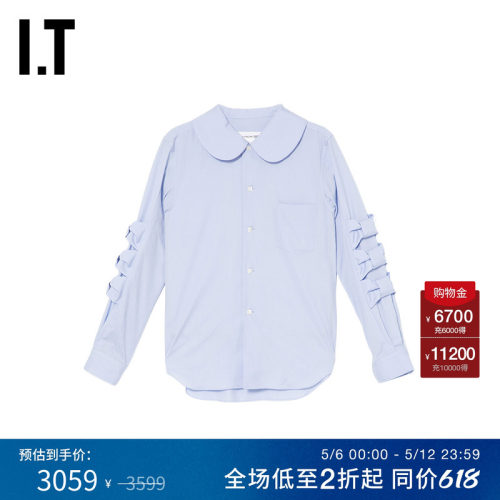 IT蝴蝶结缀饰彼得潘领长袖衬衫
