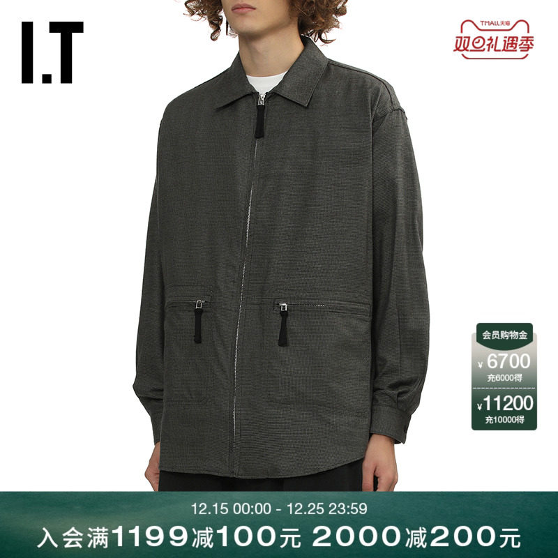 IT细格纹翻领拉链衬衫帅气有型