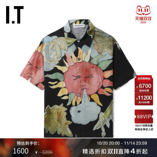 OUR 新款 LEGACY男装 衬衫 趣味文艺满幅手绘图案花衬衣 翻领短袖