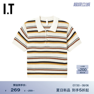 青春活力条纹短袖 合身针织polo衫 新款 针织衫 WITTH LOVE女装