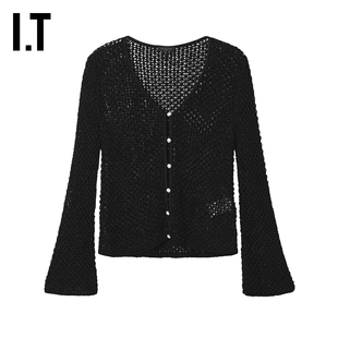IT rag & bone女装粗织镂空针织开衫新款性感时髦喇叭袖薄外套