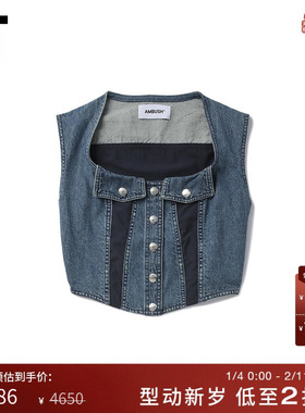 IT AMBUSH女装牛仔背心新品时尚辣妹拼接直排扣露脐装WYP008XK