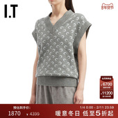 满幅新月图案拼色毛背心 V领针织背心马甲新款 MARINE SERRE女装