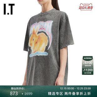 MSGM女装 复古可爱做旧磨白宽松半袖 中长款 T恤新款 M10589AP 短袖