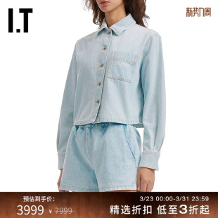 翻领牛仔短衬衫 新款 WHITE™女装 水洗上衣 OFF