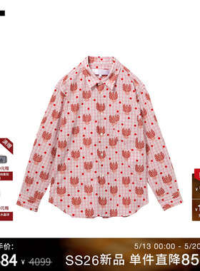 IT CDG tricot COMME des GARCONS女装满幅图案装饰格纹长袖衬衫