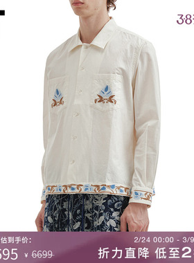IT BODE男装翻领长袖衬衫新款复古文艺青年花纹刺绣上衣5SH033MP