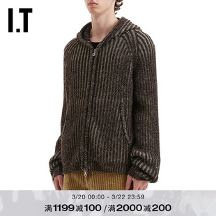 IT OUR LEGACY男装连帽拉链针织衫新款复古质感条纹毛衣开衫外套