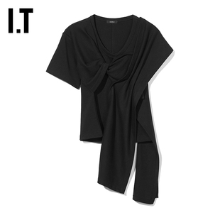 IT GOEN.J女装短袖上衣新品前卫时尚解构拼接纯色半袖3SST09XK