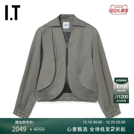 IT ADER error女装合身翻领夹克新款时尚率性圆弧下摆拉链短外套