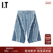 SJYP女装 饰拼接中裤 牛仔短裤 新款 毛边装 阔腿裤 时髦个性 2100XM