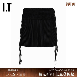 半身裙新款 LANG女装 长系带褶裥短裙纯色及膝裙2H0302XM HELMUT