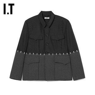 排扣夾克新品 潮酷帥氣金屬綴飾拼接外套701011MK PRONOUNCE男裝