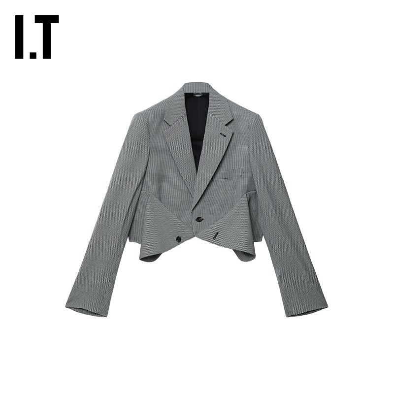 IT CDG COMME des GARCONS HOMME PLUS男装短款西装千鸟格外套