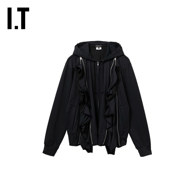 IT CDG COMME des GARCONS HOMME PLUS男装荷叶边饰拉链连帽卫衣