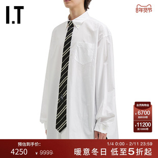 IT VETEMENTS女装中长款长袖衬衫新款摩登男友风领带缀饰廓形衬衣