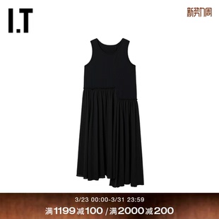 甜酷个性 s女装 连衣裙新款 宽松拼接背心裙D14BLKXQ 不对称无袖