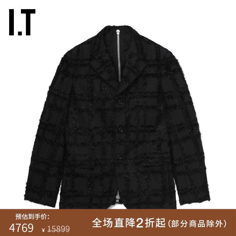 IT拉链装饰格纹西装夹克