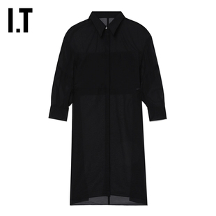 IT D DEMOO女装微透长袖连衣裙新品时髦气场衬衫裙罩衫304593XK