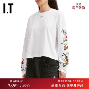 花卉箭头图案长袖 OFF T恤 新款 WHITE ABLOH™女装 VIRGIL