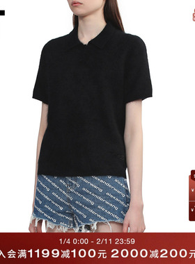 IT rag & bone女装毛绒短袖polo衫新款简约质感翻领毛衣RG0K25XQ