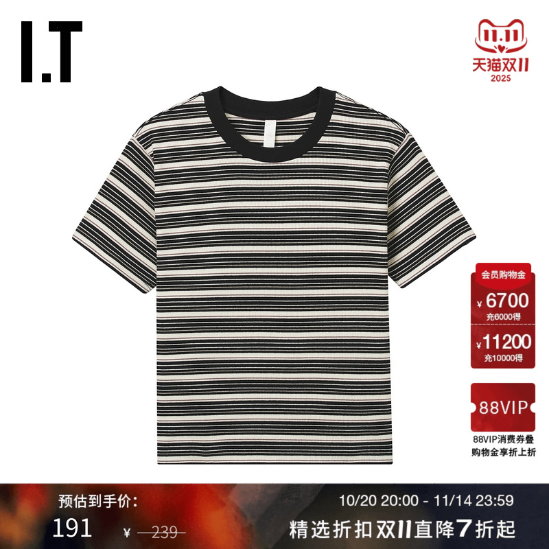 ITWITTHLOVE圆领条纹短袖T恤