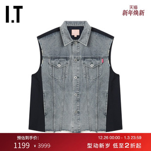时尚 宽松牛仔马甲新款 甜酷材质拼接排扣背心VC7304AO BAPY女装