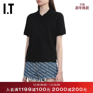 bone女装 毛绒短袖 polo衫 简约质感翻领毛衣RG0K25XQ 新款 rag