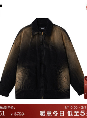 IT We11Done女装廓形翻领拉链夹克新款渐变磨白棉服外套069MBKXP