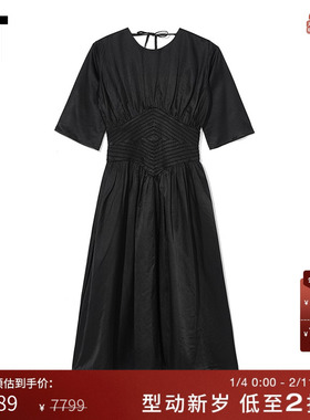 IT Merlette女装半袖连衣裙摩登优雅褶饰收腰露背中长裙5E09CSXJ