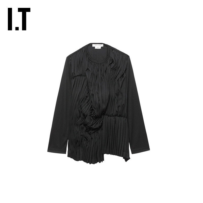 IT CDG COMME des GARCONS女装褶饰纯色圆领长袖上衣26年秋季新款