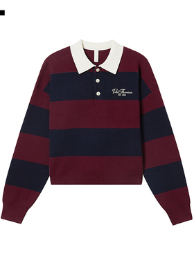 IT WITTH LOVE女装polo领条纹针织衫新款时尚活力拼色针织上衣