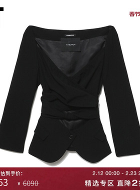 IT pushBUTTON女装交叉扭结西装夹克新品大开领镂空外套0113FDXK