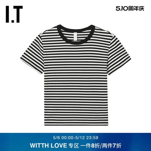 ITWITTHLOVE圆领条纹短袖T恤