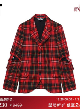 IT CDG COMME des GARÇONS HOMME BLACK情侣款挖剪袖格纹西装夹克