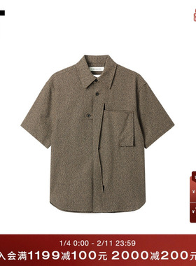 IT NULLUS男装杂色短袖衬衫新款复古质感解构感叠层上衣08ASESMQ