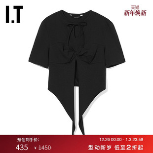 上衣新款 合身短袖 甜辣少女前开叉短上衣0228PWX pushBUTTON女装