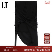 HELMUT LANG女装 不规则半身裙新款 性感时髦纯色褶饰修身 半裙