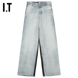 VETEMENTS女装 潮流质感皮质拼接长裤 阔腿裤 新款 A570LBXO 牛仔裤