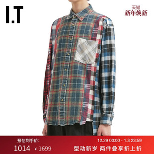 新款 格纹衬衫 复古日潮不对称拼接格子上衣RW3905MP NEEDLES男装