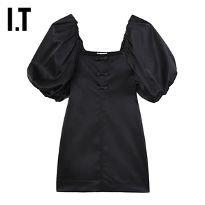IT GANNI女装泡泡袖连衣裙新款时髦摩登合身短裙小礼服裙F84560XL